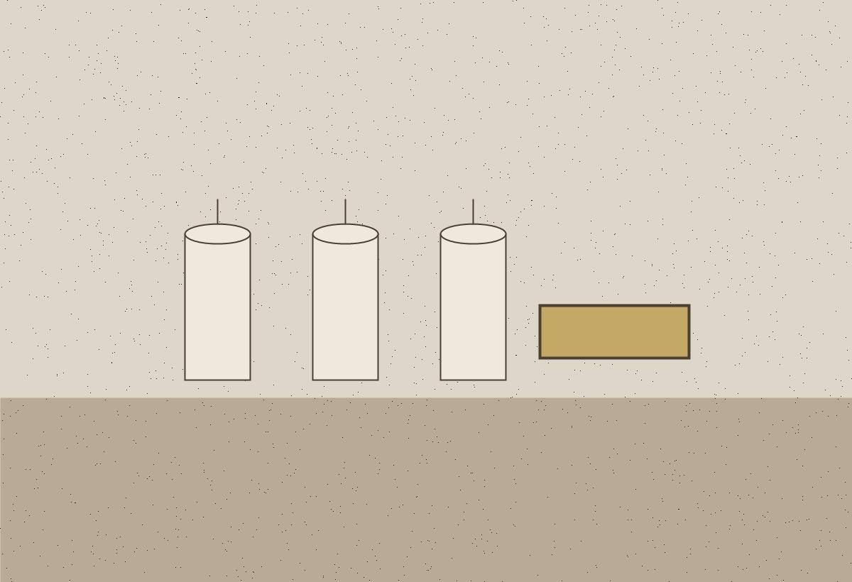 Plain wax, cotton wicks, and small poured candles on paper.